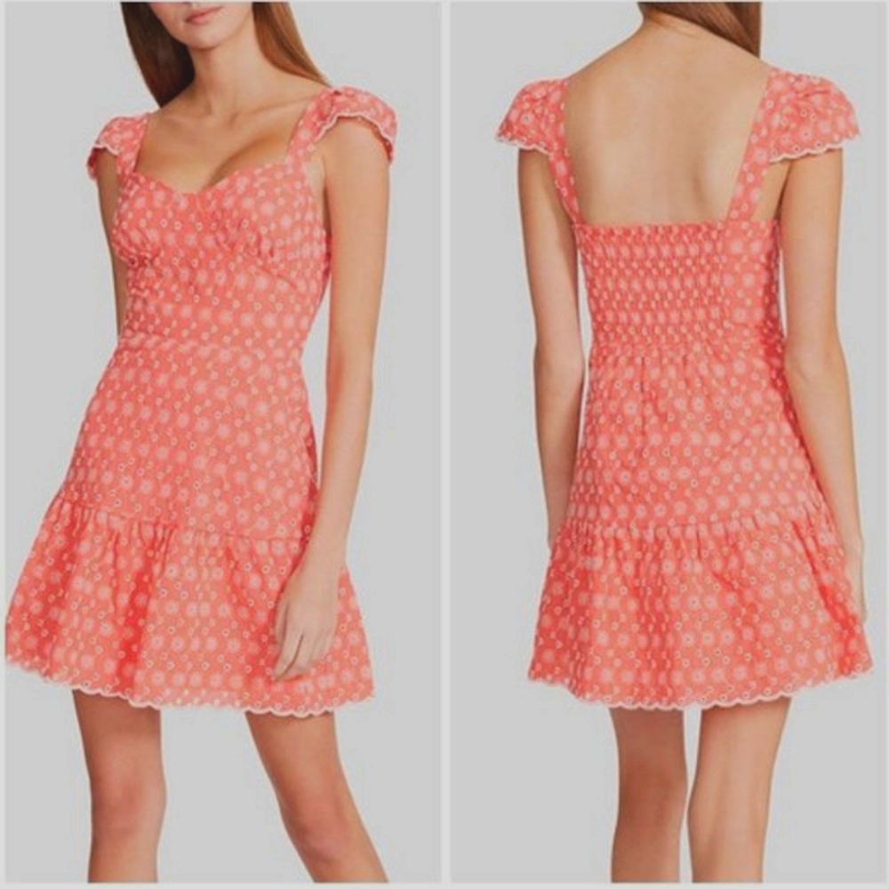 Betsy Johnson Ditsy Eyelet‎ Mini Bustier Coral Pink Mini Dress Size Small NWOT